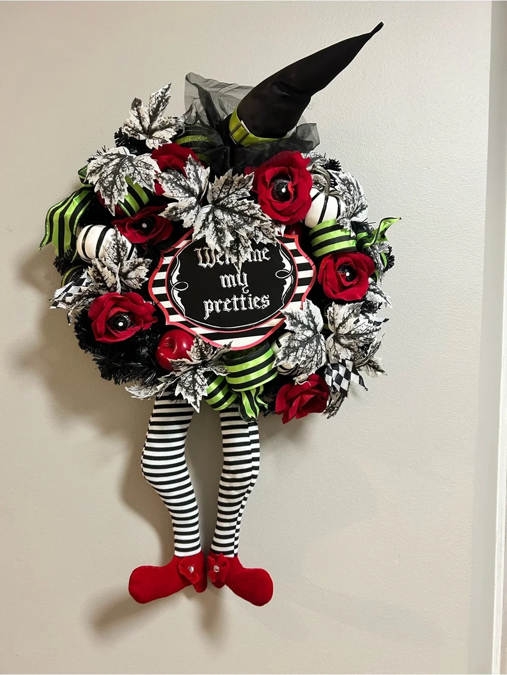 Large Halloween Witch Wreath Welcome My Pretties Wicked Witch Legs Door Decor